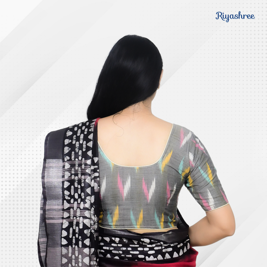 Evariya Women's Ready-to-Wear Cotton Ikkat Print Saree Blouse - Stitched | BLOU 051