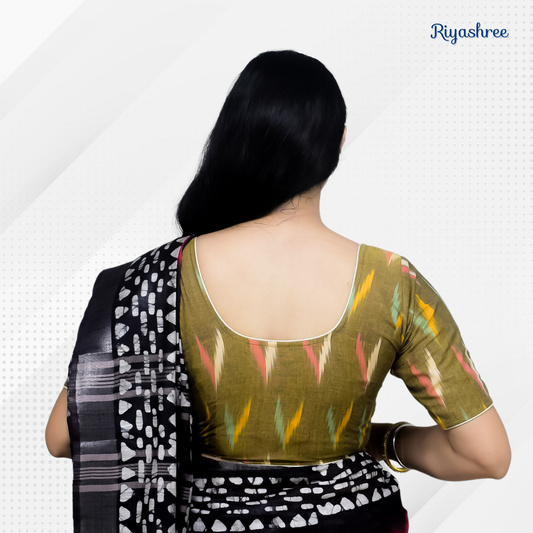Evariya Women's Ready-to-Wear Cotton Ikkat Print Saree Blouse - Stitched | BLOU 052