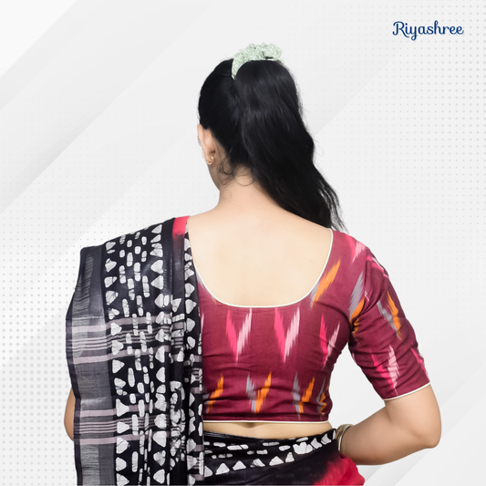 Evariya Women's Ready-to-Wear Cotton Ikkat Print Saree Blouse - Stitched | BLOU 054