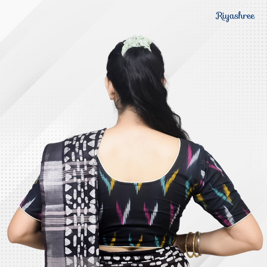 Evariya Women's Ready-to-Wear Cotton Ikkat Print Saree Blouse - Stitched | BLOU 056