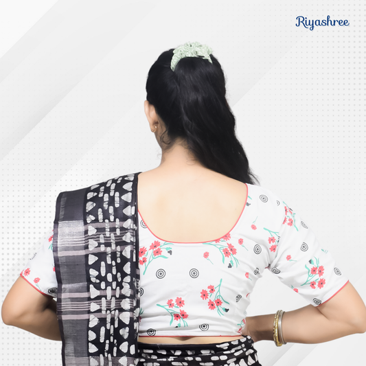 Evariya Women's Ready-to-Wear Cotton Ikkat Print Saree Blouse - Stitched | BLOU 057