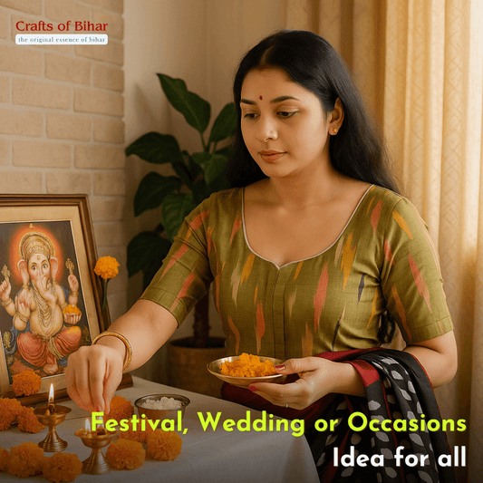 Evariya Pack of 2 Women's Ready-to-Wear Cotton Ikkat Print Saree Blouse - Stitched | BLOU 051 052