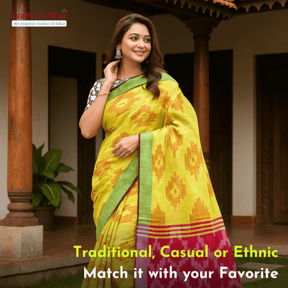 Evariya Pack of 2 Women's Ready-to-Wear Cotton Ikkat Print Saree Blouse - Stitched | BLOU 051 056