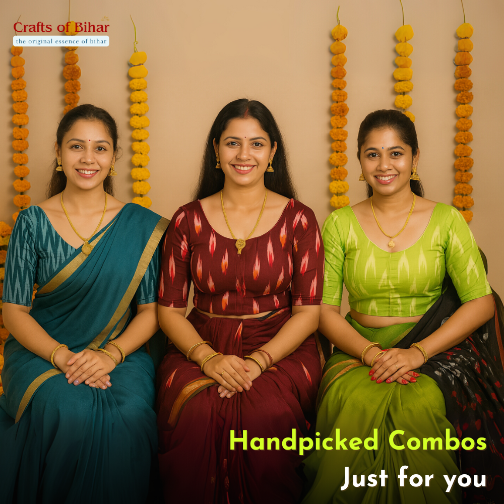 Riyashree Women's Ikkat Cotton Saree Blouse Pack of 2 - Readymade, Festive & Daily Use | BLOU 05 08