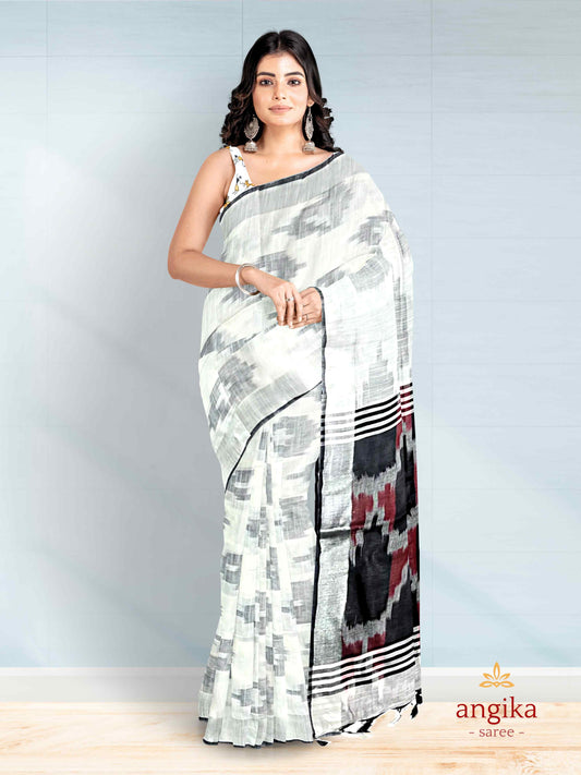 Bhagalpuri Cotton Ikkat Saree for Women with Dual Blouse Pieces (Madhubani & Ikkat Designs) by Angika Saree