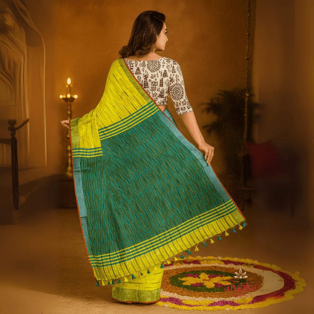 Angika Saree Cotton Ikkat Saree For Women With Dual Blouse Pieces (Madhubani & Ikkat Designs) | Casual, Party And Occasional Wear