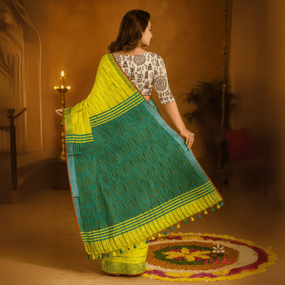 Angika Saree Cotton Ikkat Saree For Women With Dual Blouse Pieces (Madhubani & Ikkat Designs) | Casual, Party And Occasional Wear