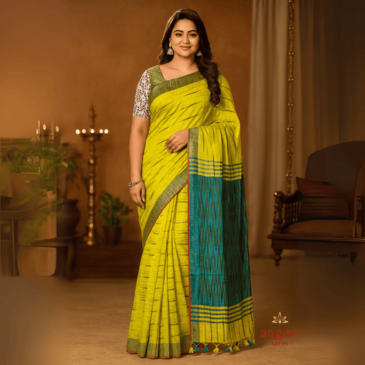 Angika Saree Cotton Ikkat Saree For Women With Dual Blouse Pieces (Madhubani & Ikkat Designs) | Casual, Party And Occasional Wear