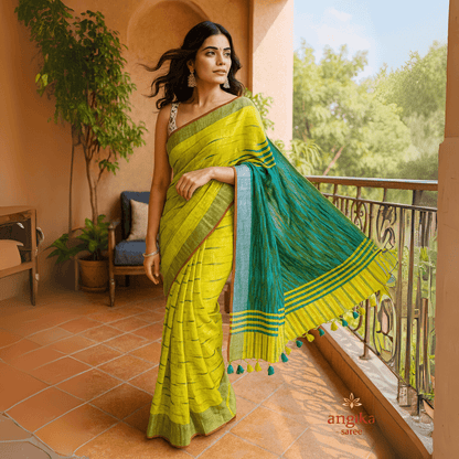 Angika Saree Cotton Ikkat Saree For Women With Dual Blouse Pieces (Madhubani & Ikkat Designs) | Casual, Party And Occasional Wear