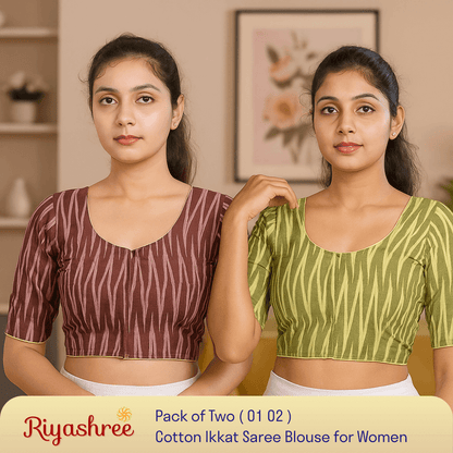 Riyashree Women’s Ikkat Cotton Saree Blouse Pack of 2 – Readymade, Festive & Daily Use |