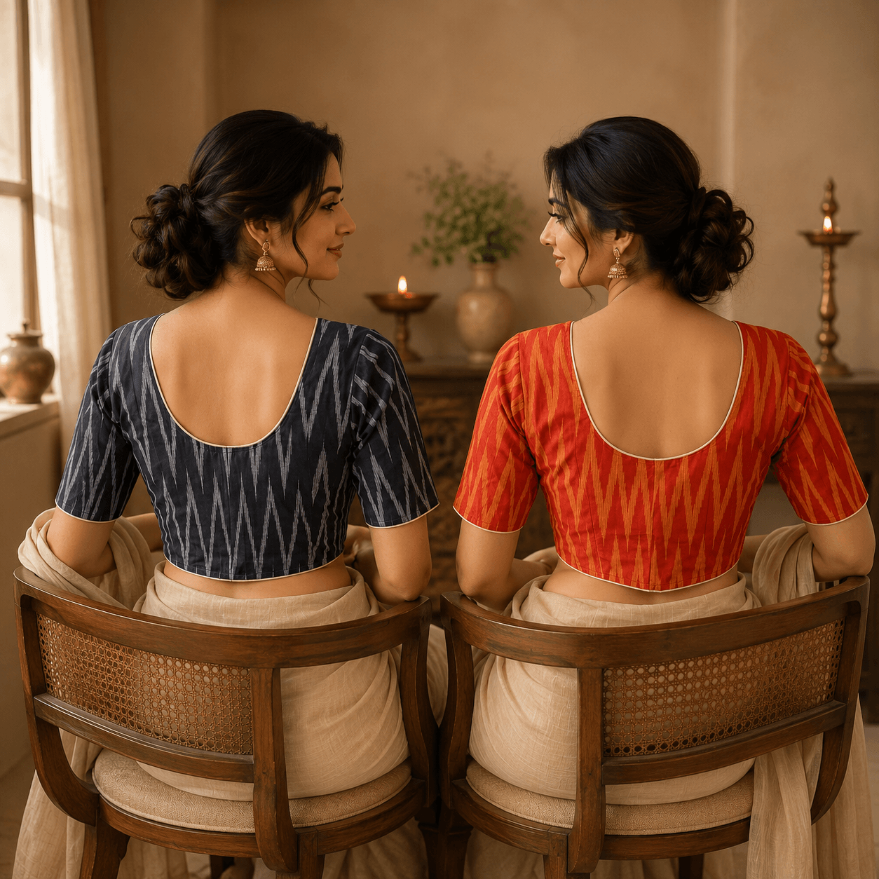 Riyashree Ikkat Cotton Ready-to-Wear Saree Blouse | Pack of 2
