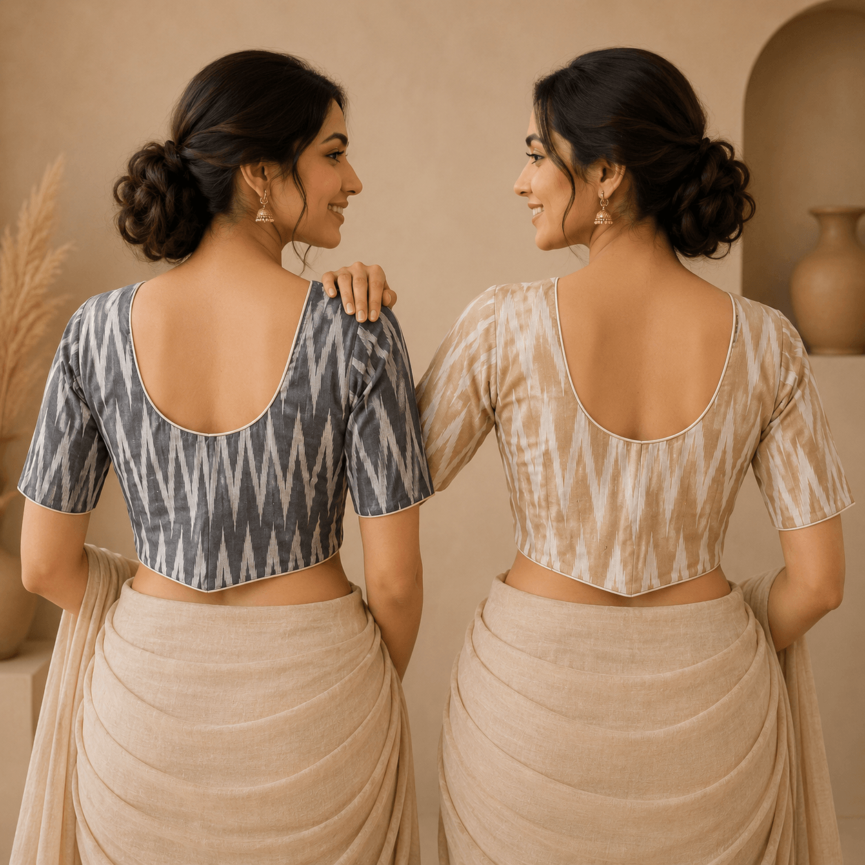 Riyashree Ikkat Cotton Ready-to-Wear Saree Blouse | Pack of 2