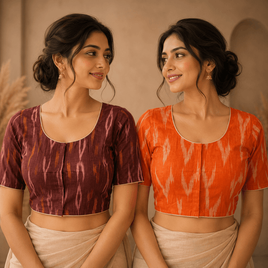 Riyashree Ikkat Cotton Ready-to-Wear Saree Blouse | Pack of 2