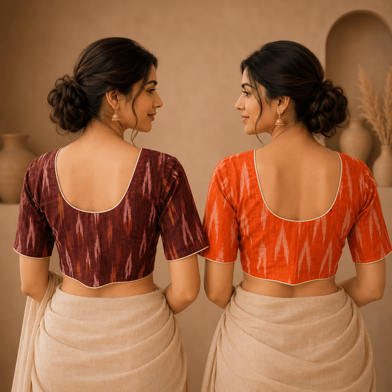 Riyashree Ikkat Cotton Ready-to-Wear Saree Blouse | Pack of 2