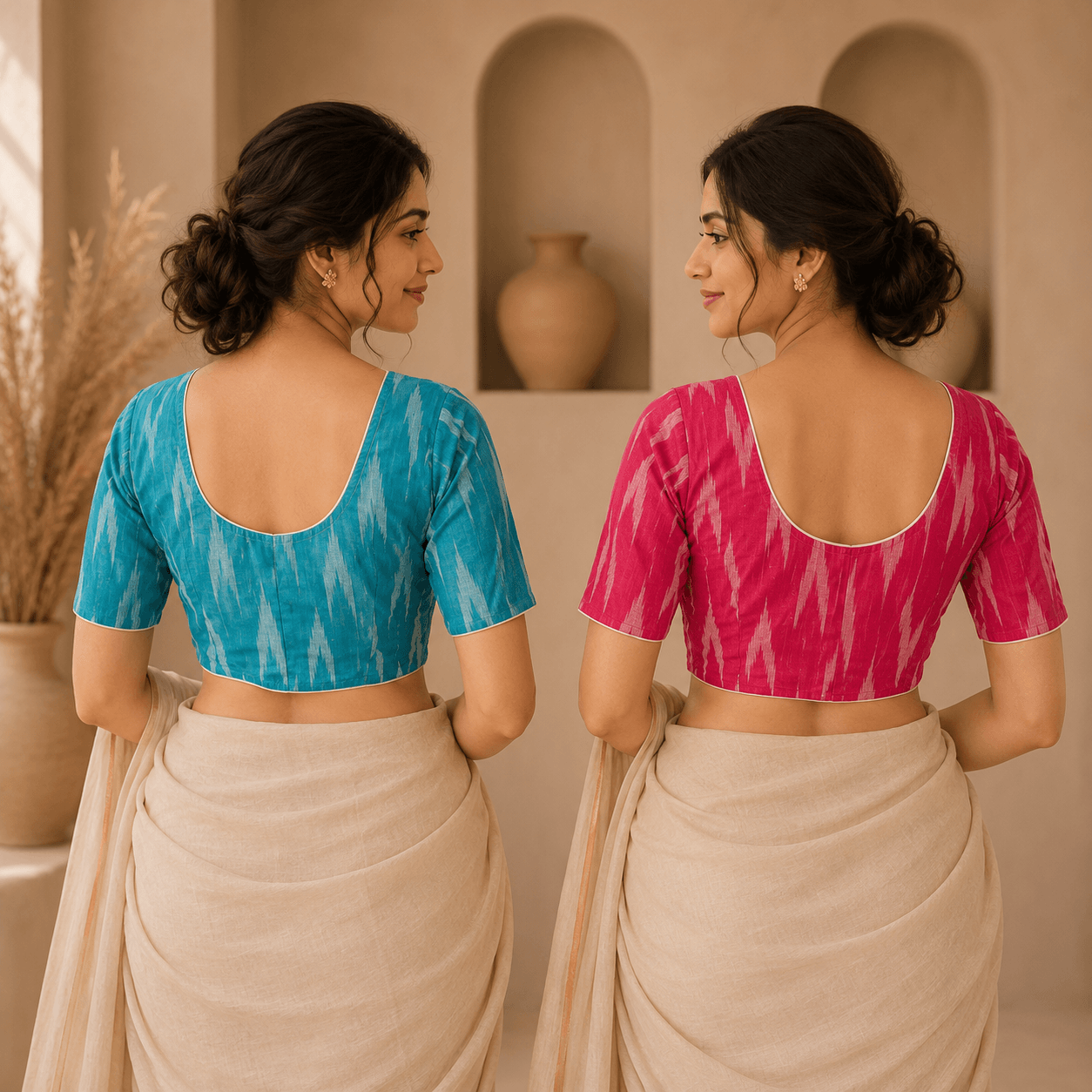 Riyashree Ikkat Cotton Ready-to-Wear Saree Blouse | Pack of 2