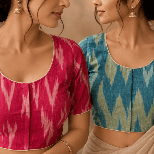 Riyashree Ikkat Cotton Ready-to-Wear Saree Blouse | Pack of 2
