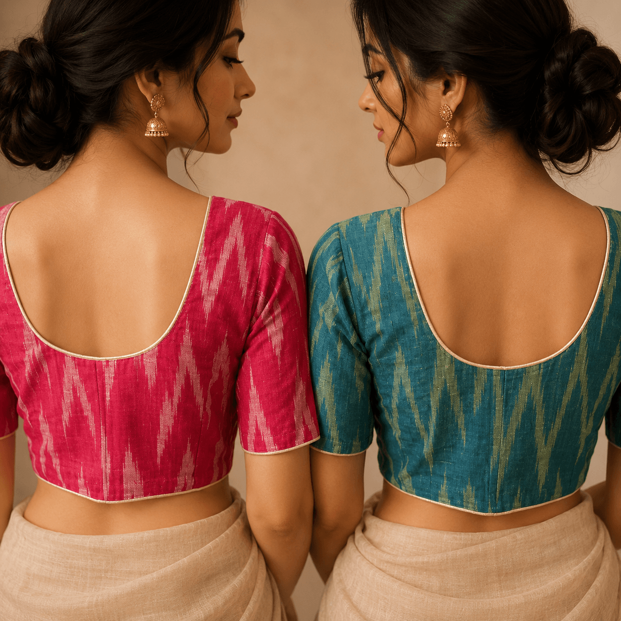 Riyashree Ikkat Cotton Ready-to-Wear Saree Blouse | Pack of 2