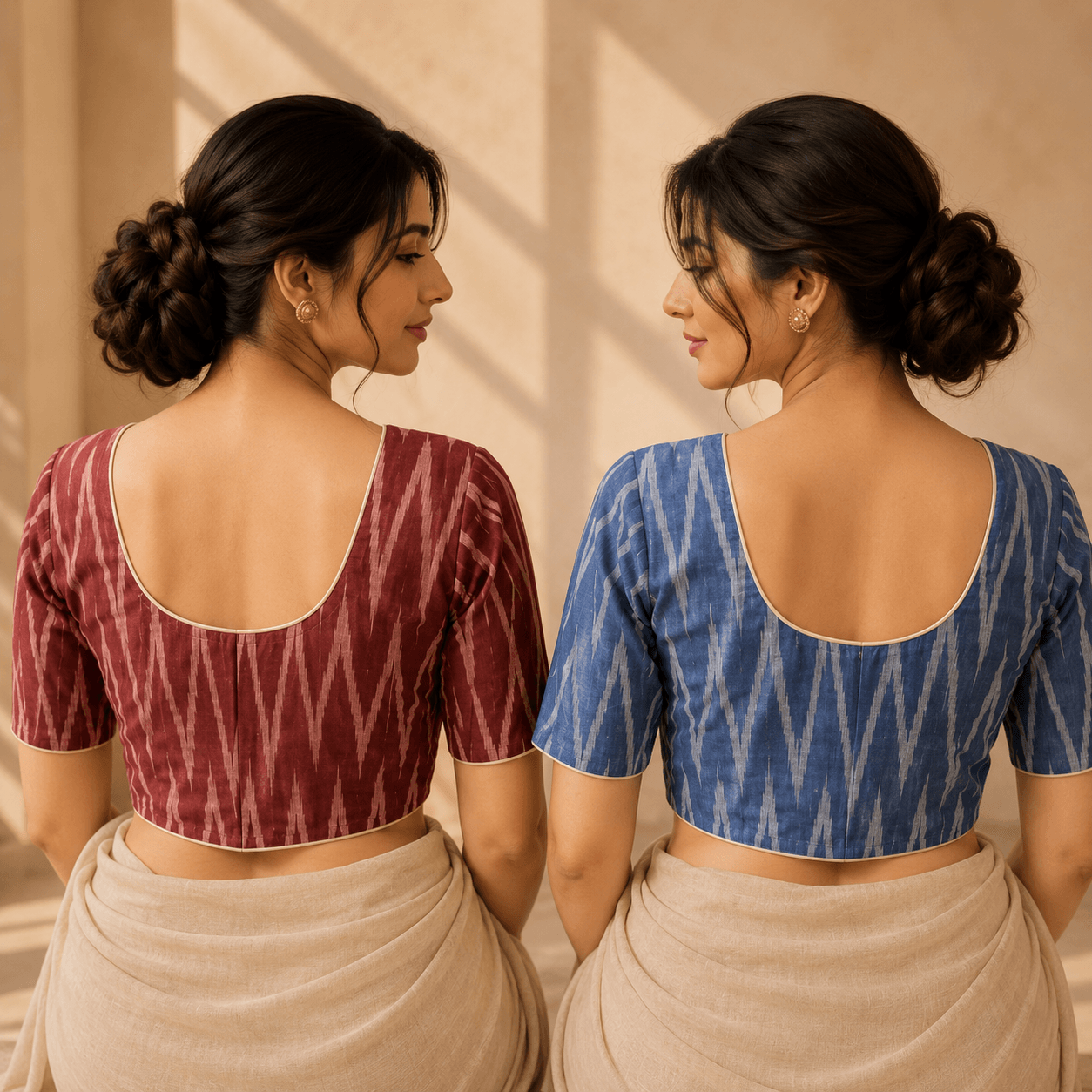 Riyashree Ikkat Cotton Ready-to-Wear Saree Blouse | Pack of 2