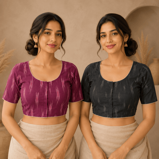 Riyashree Ikkat Cotton Ready-to-Wear Saree Blouse | Pack of 2