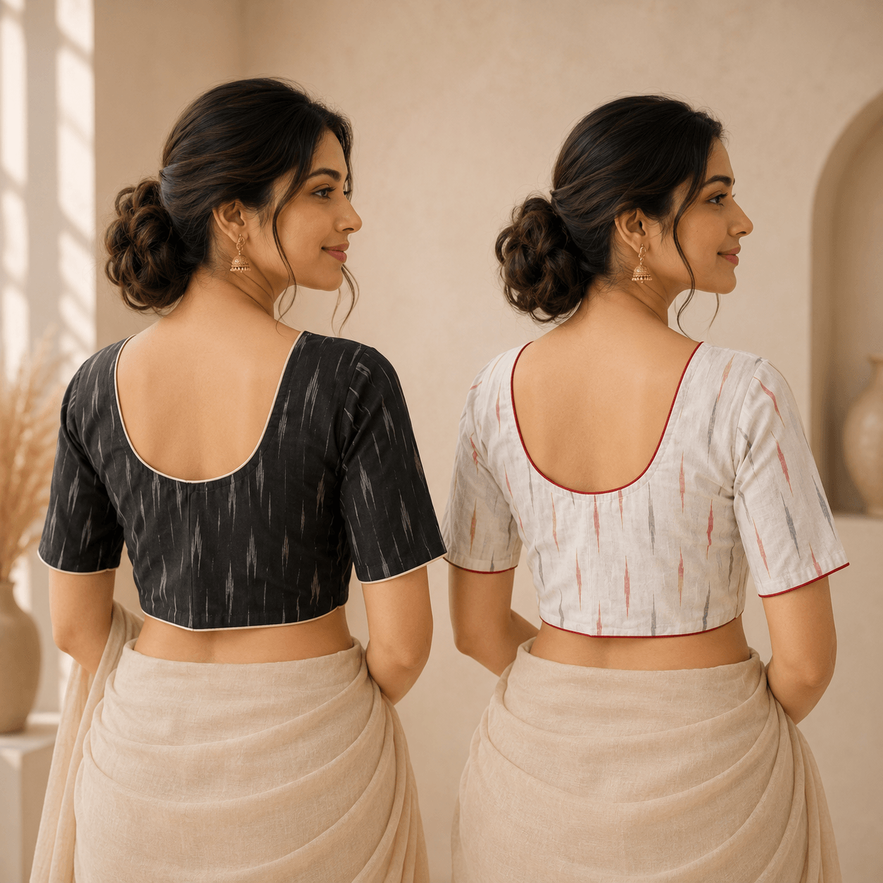 Riyashree Ikkat Cotton Ready-to-Wear Saree Blouse | Pack of 2