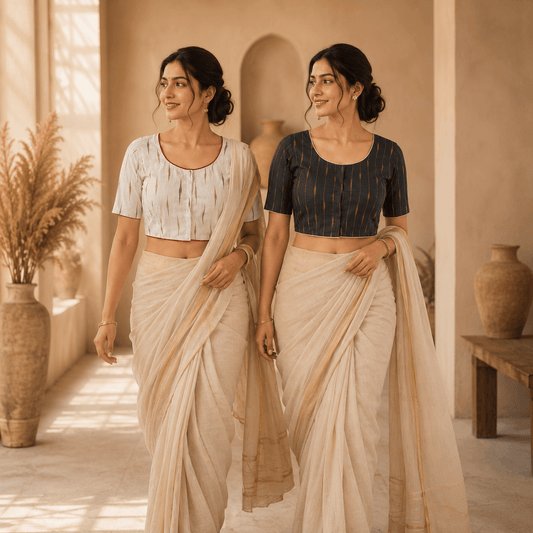 Riyashree Ikkat Cotton Ready-to-Wear Saree Blouse | Pack of 2