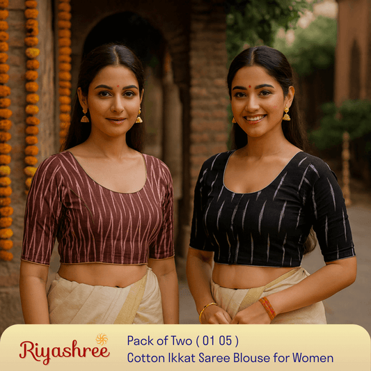 Riyashree Women's Ikkat Cotton Saree Blouse Pack of 2 - Readymade, Festive & Daily Use | BLOU 01 05