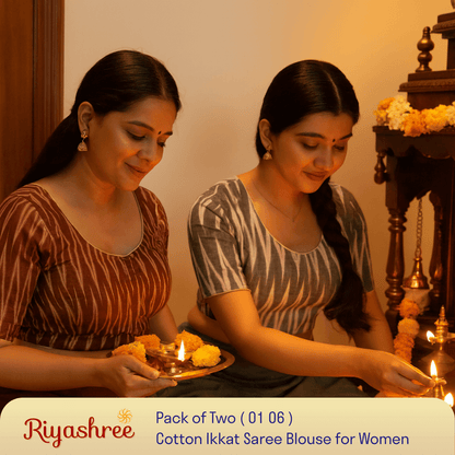 Riyashree Women's Ikkat Cotton Saree Blouse Pack of 2 - Readymade, Festive & Daily Use | BLOU 01 06