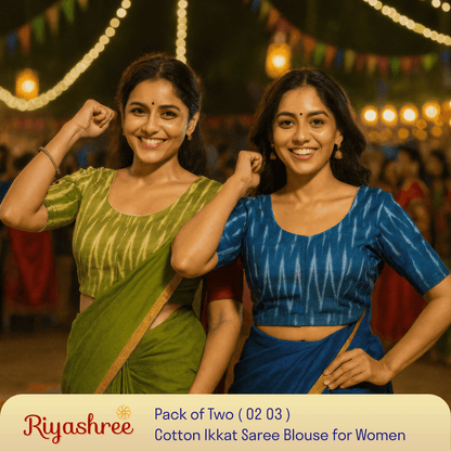 Riyashree Women's Ikkat Cotton Saree Blouse Pack of 2 - Readymade, Festive & Daily Use | BLOU 02 03