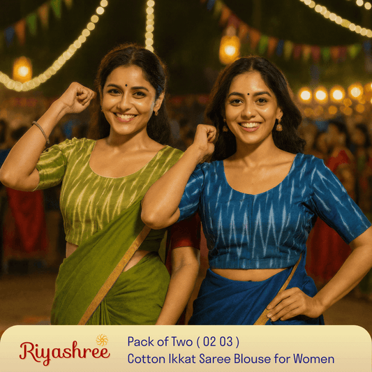 Riyashree Women's Ikkat Cotton Saree Blouse Pack of 2 - Readymade, Festive & Daily Use | BLOU 02 03