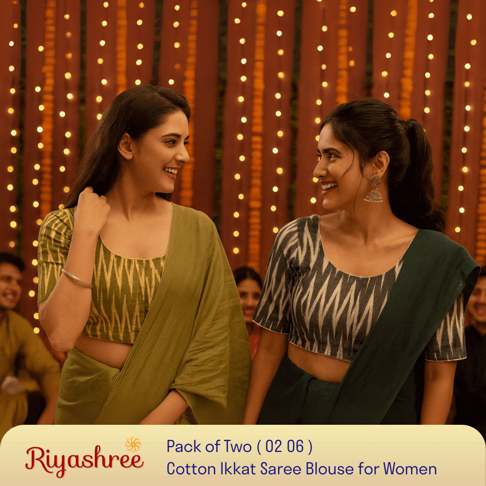 Riyashree Women's Ikkat Cotton Saree Blouse Pack of 2 - Readymade, Festive & Daily Use | BLOU 02 06