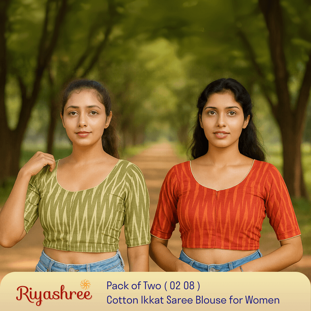 Riyashree Women's Ikkat Cotton Saree Blouse Pack of 2 - Readymade, Festive & Daily Use | BLOU 02 08