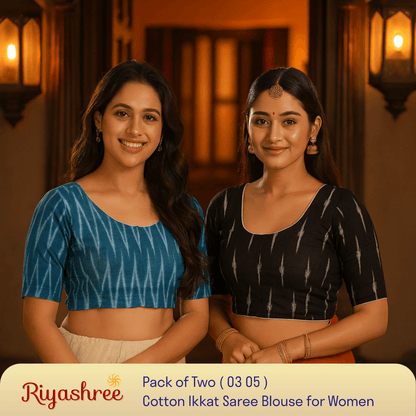 Riyashree Women's Ikkat Cotton Saree Blouse Pack of 2 - Readymade, Festive & Daily Use | BLOU 03 05