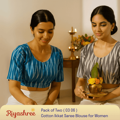 Riyashree Women's Ikkat Cotton Saree Blouse Pack of 2 - Readymade, Festive & Daily Use | BLOU 03 06
