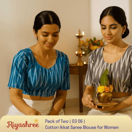 Riyashree Women's Ikkat Cotton Saree Blouse Pack of 2 - Readymade, Festive & Daily Use | BLOU 03 06