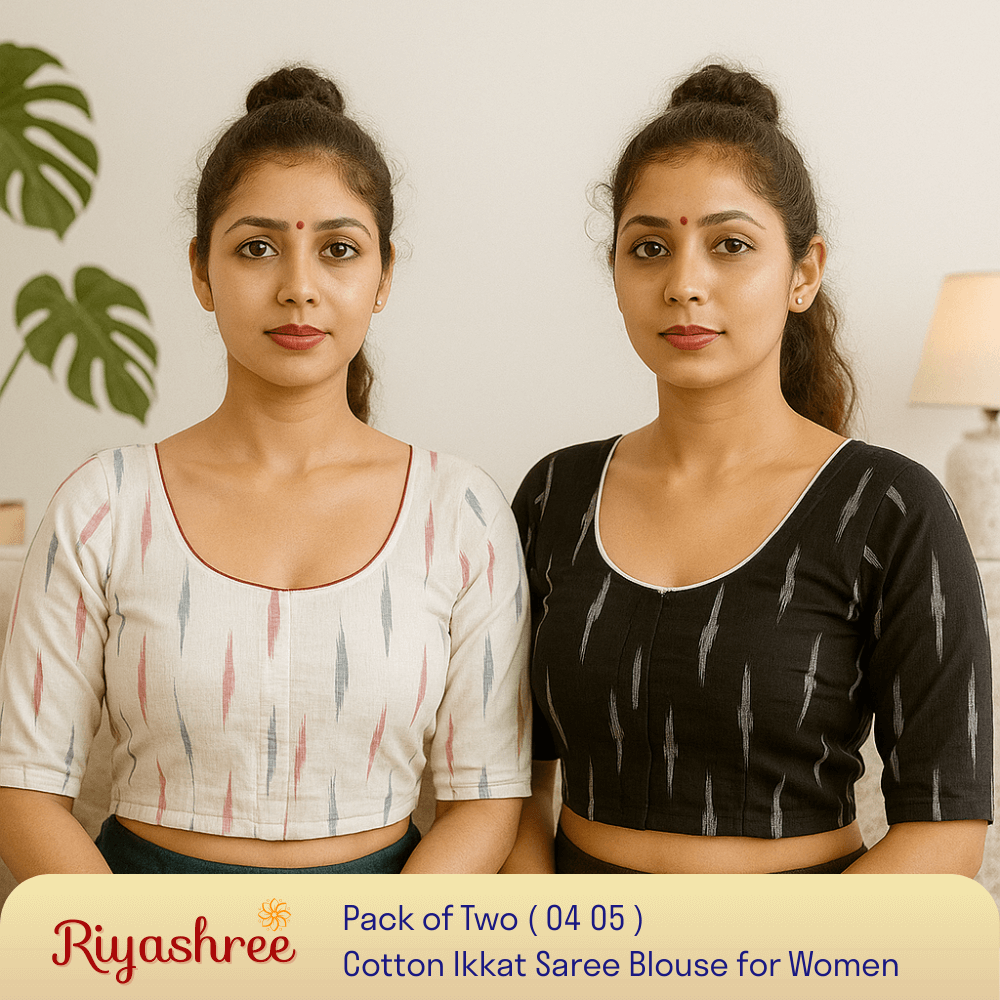 Riyashree Women's Ikkat Cotton Saree Blouse Pack of 2 - Readymade, Festive & Daily Use | BLOU 04 05