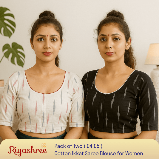 Riyashree Women's Ikkat Cotton Saree Blouse Pack of 2 - Readymade, Festive & Daily Use | BLOU 04 05