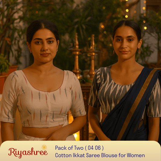 Riyashree Women's Ikkat Cotton Saree Blouse Pack of 2 - Readymade, Festive & Daily Use | BLOU 04 06
