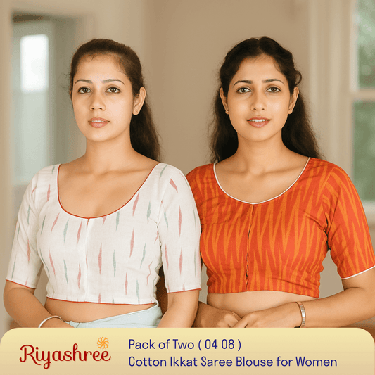 Riyashree Women's Ikkat Cotton Saree Blouse Pack of 2 - Readymade, Festive & Daily Use | BLOU 04 08