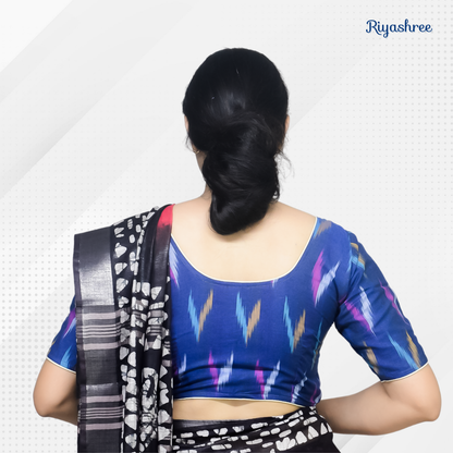 Evariya Pack of 2 Women's Ready-to-Wear Cotton Ikkat Print Saree Blouse - Stitched | BLOU 053 055