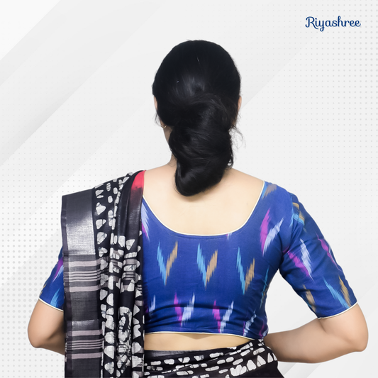 Evariya Women's Ready-to-Wear Cotton Ikkat Print Saree Blouse - Stitched | BLOU 053