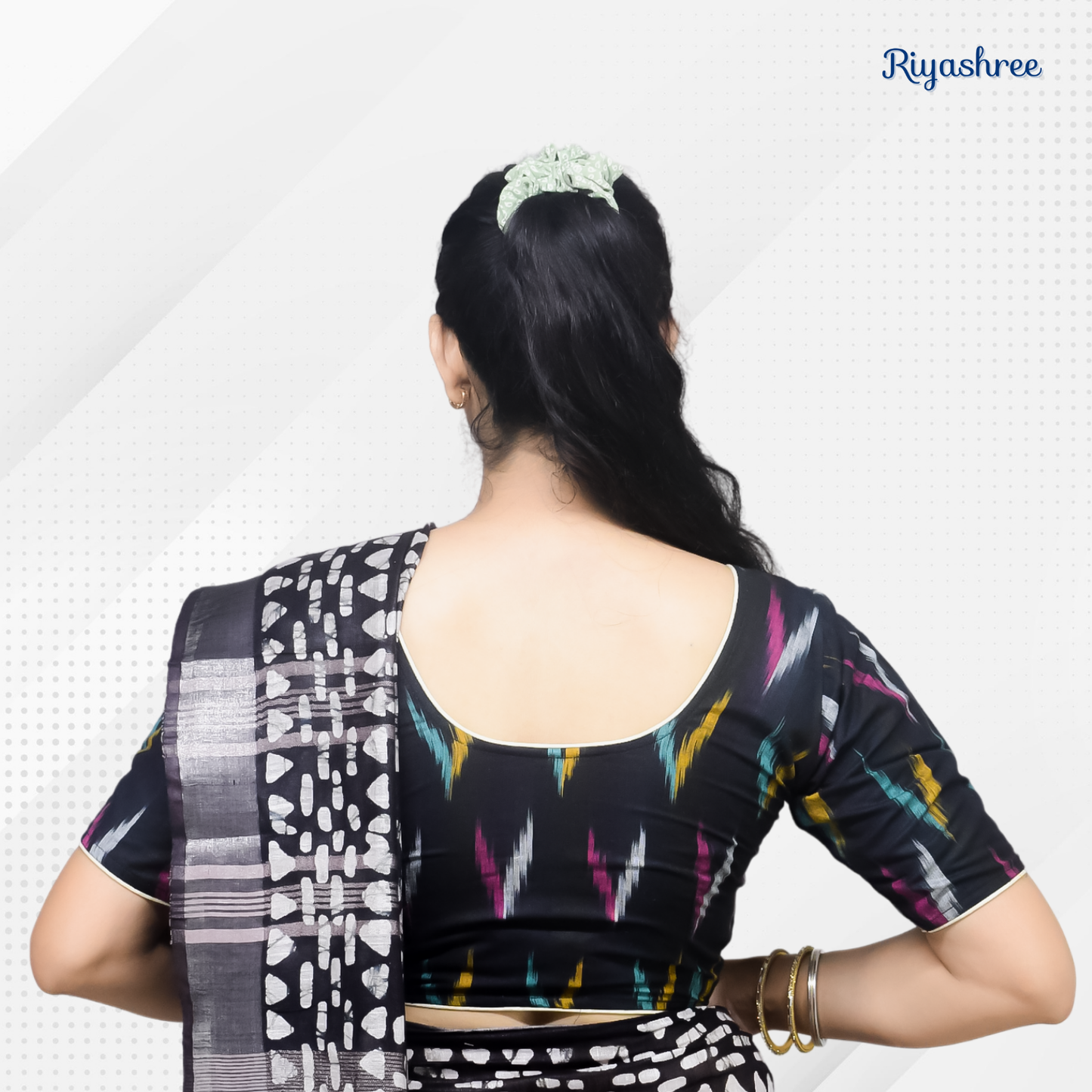 Evariya Pack of 2 Women's Ready-to-Wear Cotton Ikkat Print Saree Blouse - Stitched | BLOU 051 056
