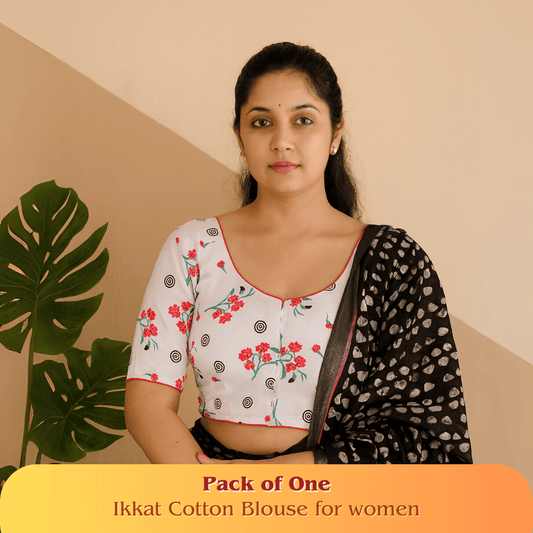 Evariya Women's Ready-to-Wear Cotton Ikkat Print Saree Blouse - Stitched | BLOU 057