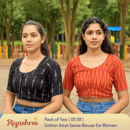 Riyashree Women's Ikkat Cotton Saree Blouse Pack of 2 - Readymade, Festive & Daily Use | BLOU 05 08
