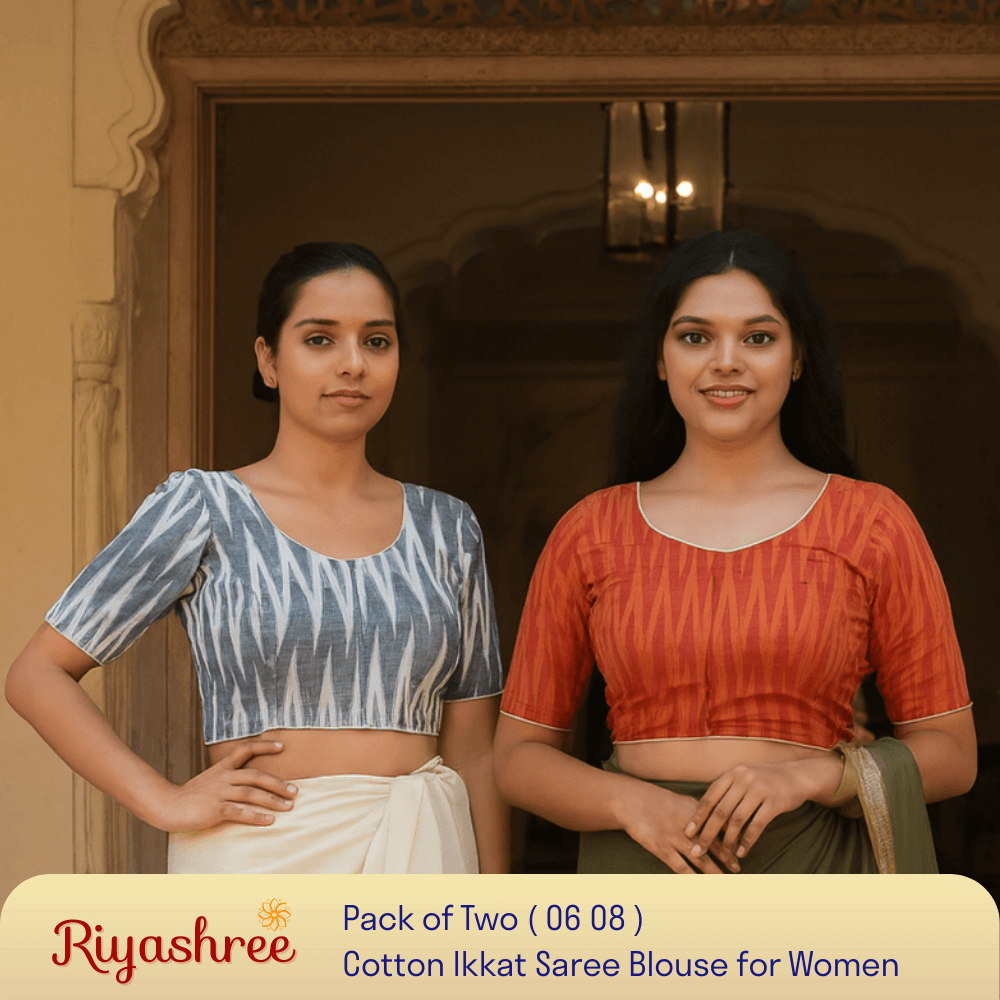 Riyashree Women's Ikkat Cotton Saree Blouse Pack of 2 - Readymade, Festive & Daily Use | BLOU 06 08