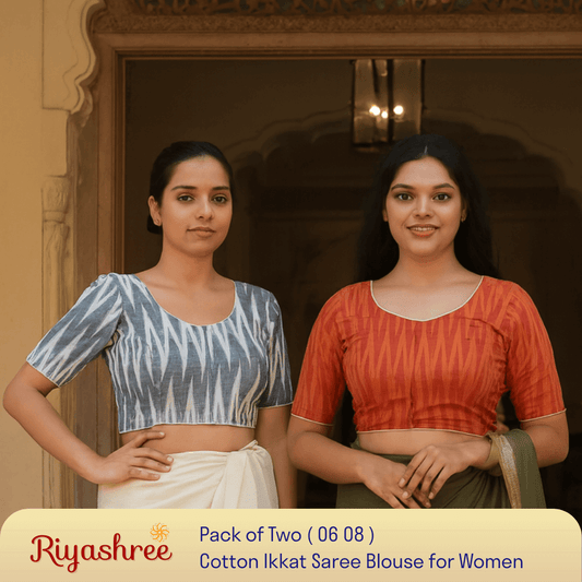 Riyashree Women's Ikkat Cotton Saree Blouse Pack of 2 - Readymade, Festive & Daily Use | BLOU 06 08