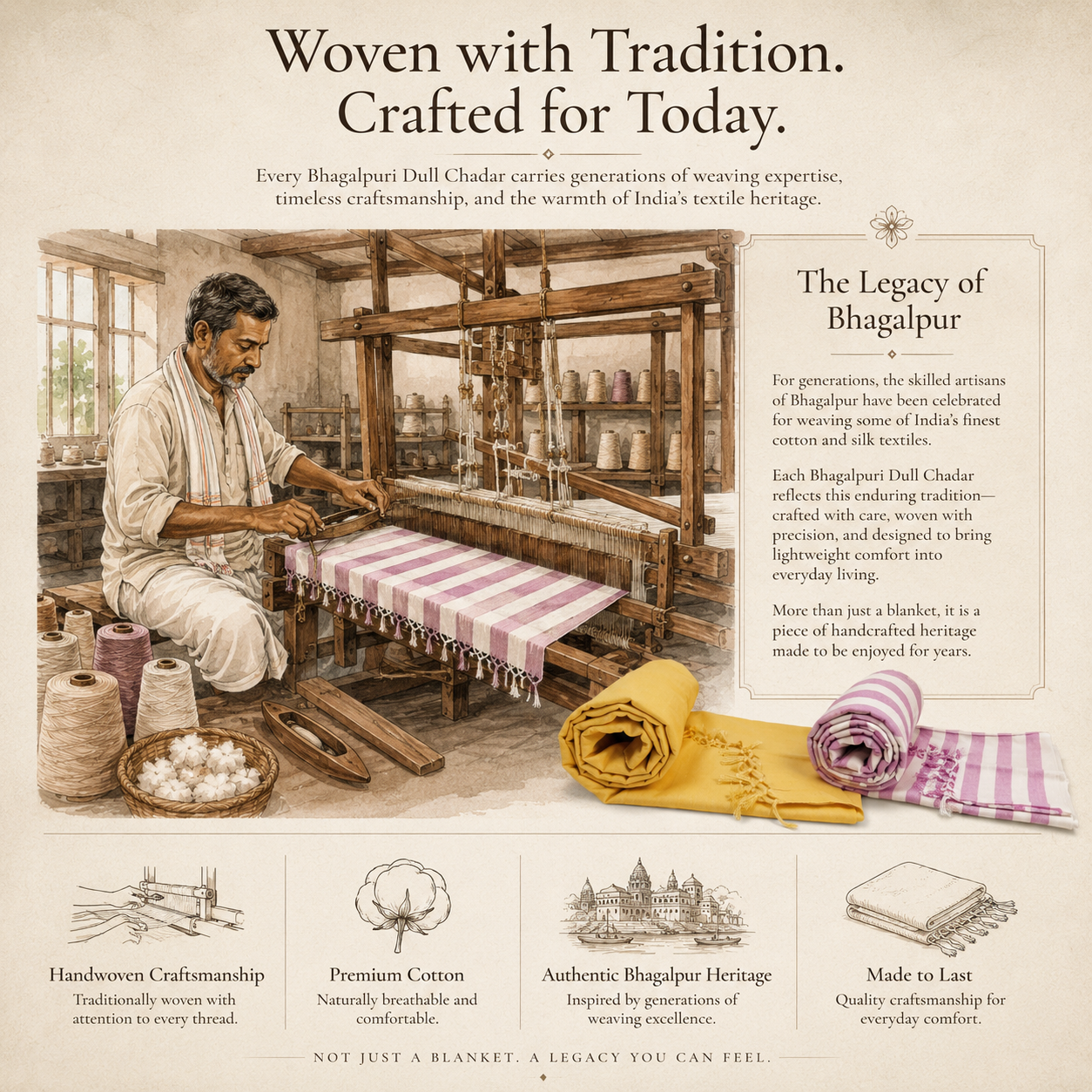 Pack of 2 Authentic Classic 3D Bhagalpuri Dull Chadar | 100% Cotton Lightweight Soft Blanket for AC Room, Travel & Everyday Use | Classic Size 94 × 50 Inches DULL C 31 36