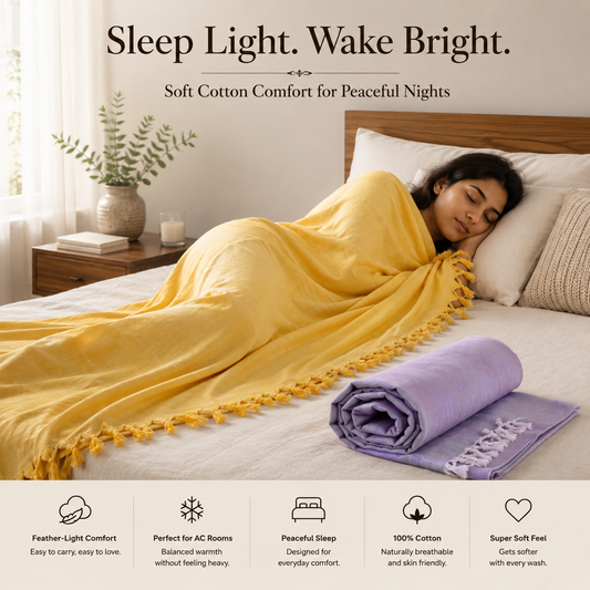 Pack of 2 Authentic Classic Bhagalpuri Dull Chadar | 100% Cotton Lightweight Soft Blanket for AC Room, Travel & Everyday Use | Classic Size 94 × 50 Inches DULL - C 08 09