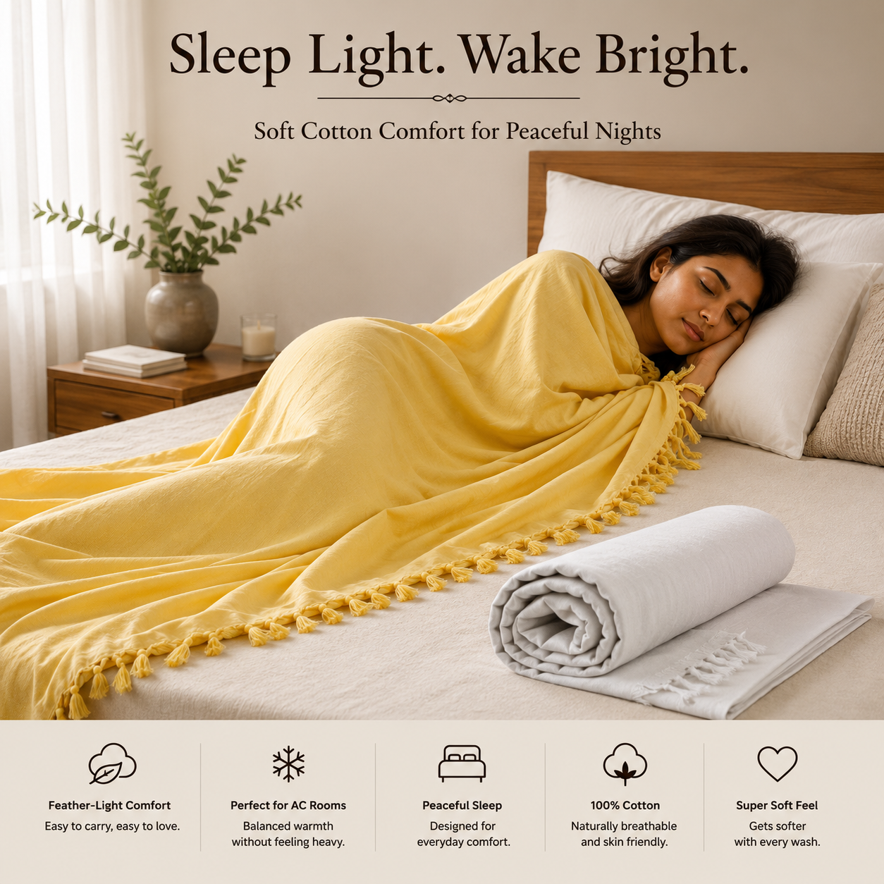 Pack of 2 Authentic Classic Bhagalpuri Dull Chadar | 100% Cotton Lightweight Soft Blanket for AC Room, Travel & Everyday Use | Classic Size 94 × 50 Inches DULL C 09 13