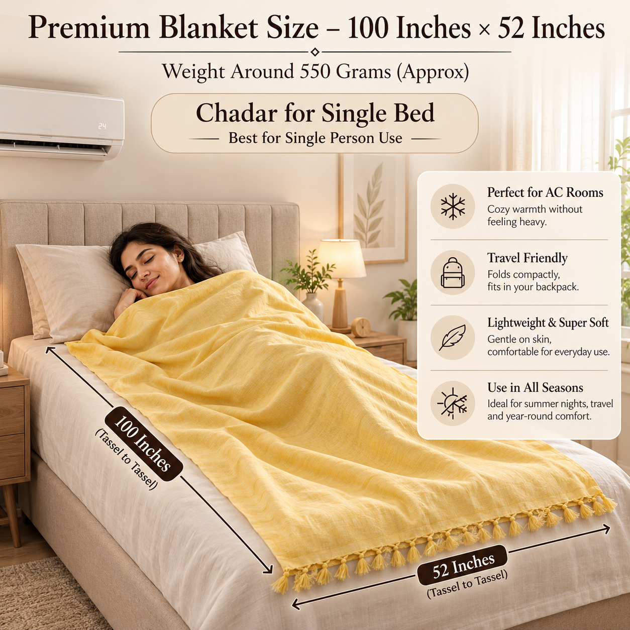 Pack of 2 Authentic Premium 3D Bhagalpuri Dull Chadar | 100% Cotton Lightweight Soft Blanket for AC Room, Travel & Everyday Use | Classic Size 100 × 52 Inches  DULL 59 60